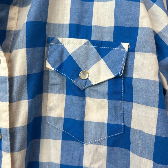 Wrangler Pearl Snap Royal Blue Buffalo Check Western button down Shirt M - Picture 4 of 8